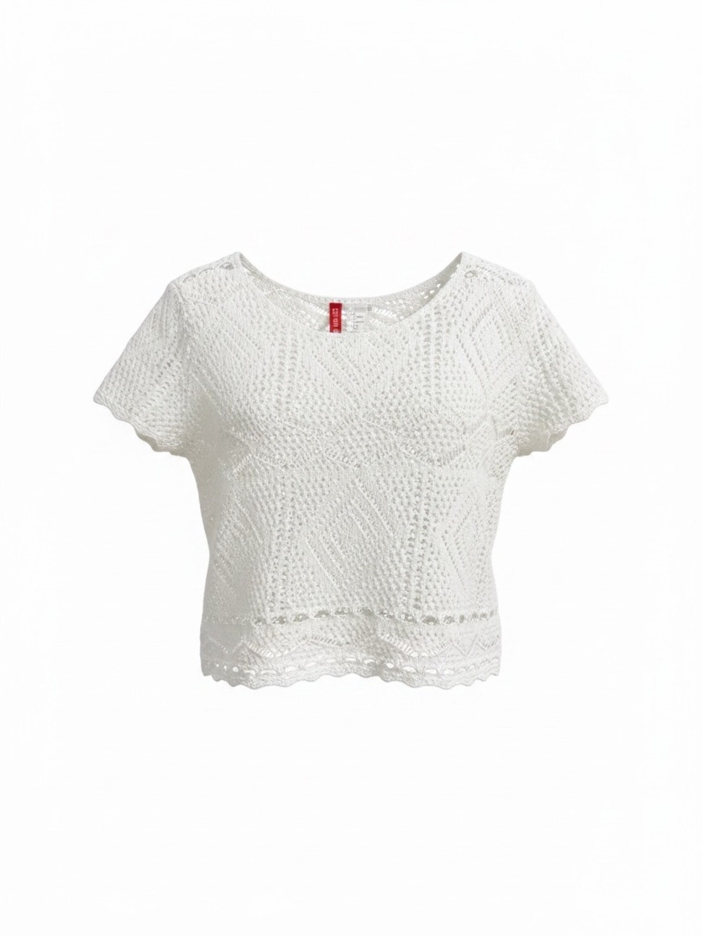 H&M Divided White Crochet Knit Short Sleeve Top